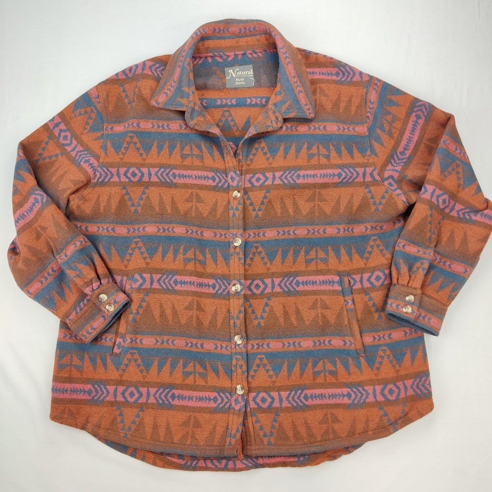 Natural Reflections Shacket Mens 2XL Tall Orange Blue Aztec Southwestern Jacket